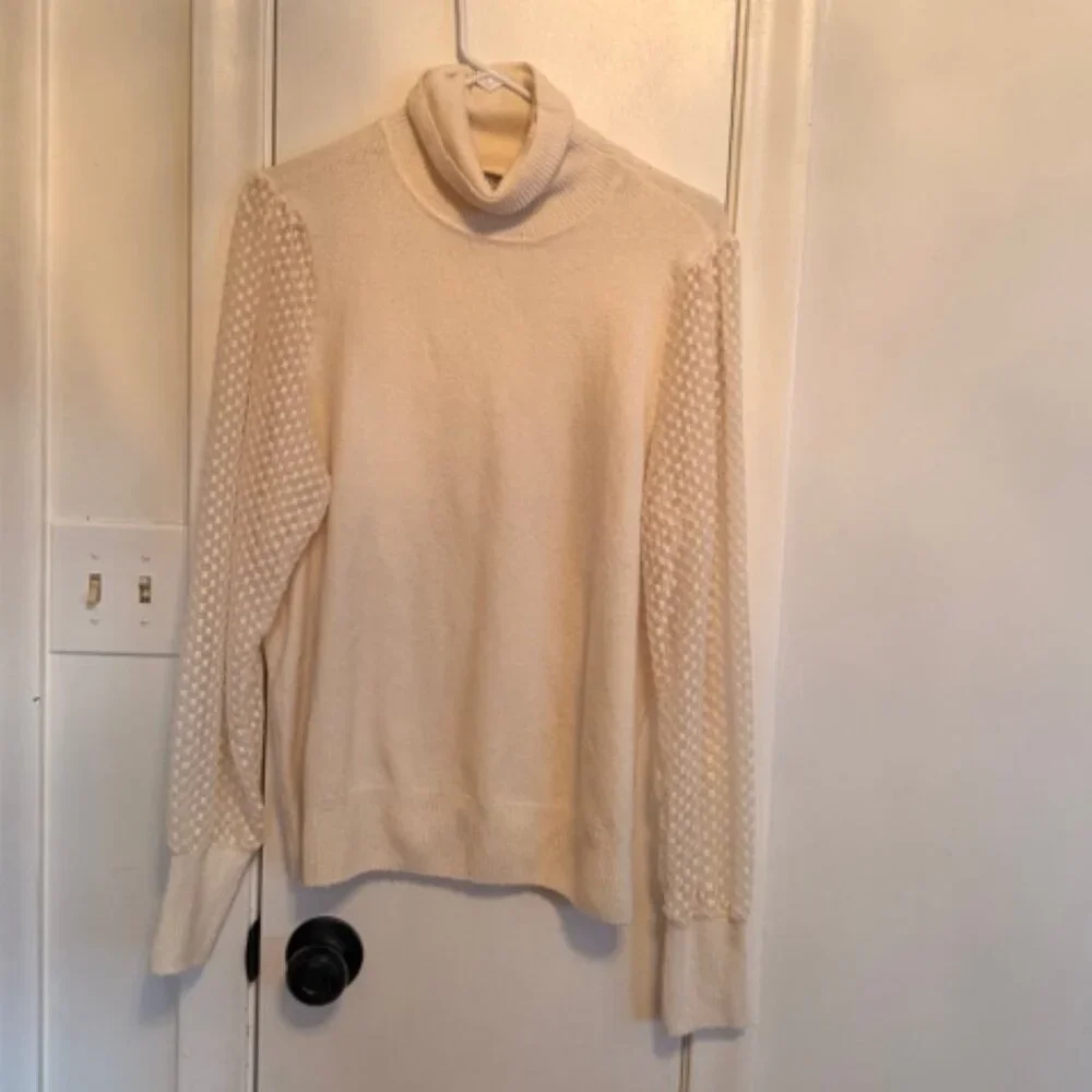 Marled Reunited Clothing Sheer Sleeve Turtleneck White Women’s XL - Picture 1 of 6